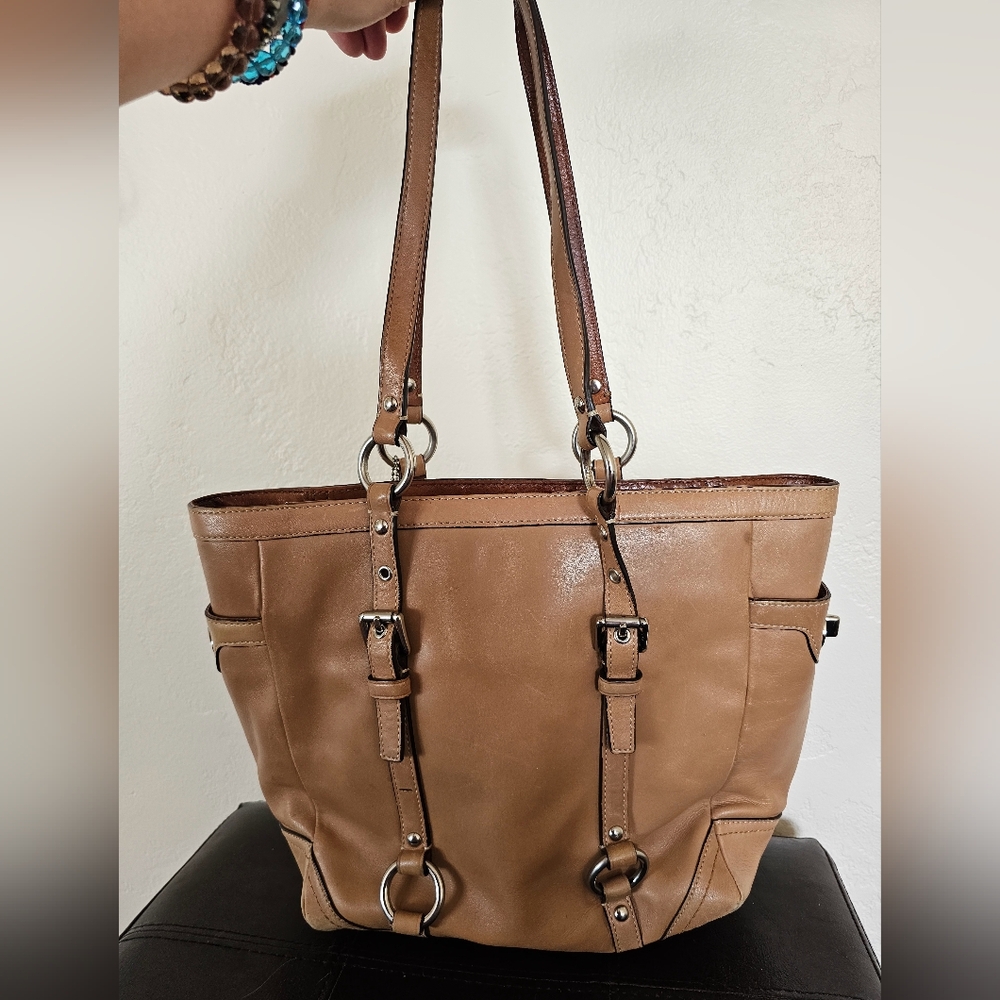 Coach Y2K Elegant Gallery Tote Bag Tan Leather Side Turnlocks Carryall F11524‎ - Picture 4 of 14